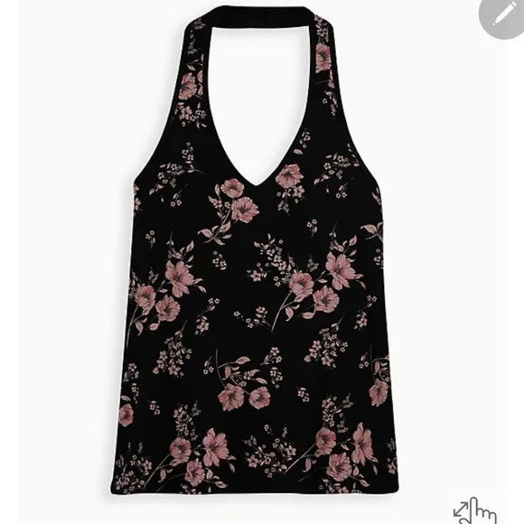 🆕️🌺 1X BLACK FLORAL HALTER TOP - FOXY FIT🌺 - Picture 2 of 6